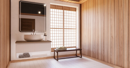 shower and Toilet and decoration on modern toilet room japanese style .3D rendering