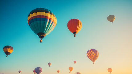 Obraz premium air balloon festival with colorful balloons rising into the clear morning sky 