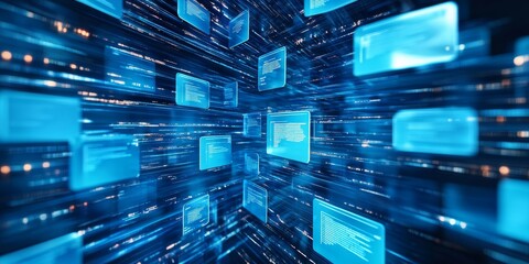 Illustration of a document management system (DMS) with file storage using binary data. technology to manage digital information between several users