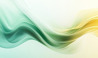 Obraz premium Abstract Transparent Yellow Green Waves Design with Smooth Curves and Soft Shadows on Modern Background for Graphic Resources, Fluid Gradient Motion, Dynamic Lines, Clean Backdrop, Minimalist