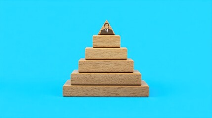 Business Hierarchy: Conceptual Image of Wooden Pyramid Structure Representing Career Progression and Leadership