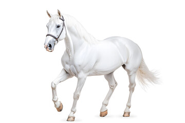 Fototapeta premium White horse galloping isolated on white background