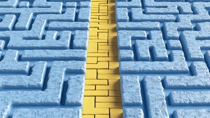 Abstract Blue Maze With Yellow Pathway