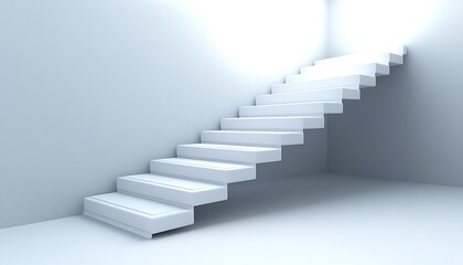 Fototapeta premium Empty white staircase in corner room. Use for interior design