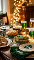 Fototapeta premium Festive St. Patrick’s Day Table with Irish Cuisine, St. Patrick’s Day 