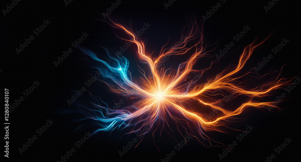 Aufkleber vibrant light erupts from a central point, casting dynamic orange and blue streaks across the dark b