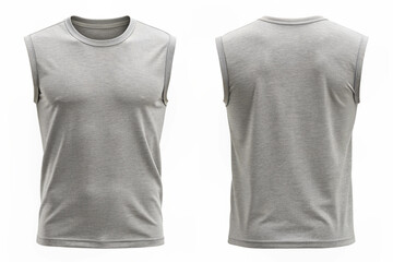 Blank grey sleeveless shirt mockup, front and back view, Empty jersey sport tank top for basketball uniform template isolated on white background