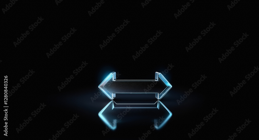 Poster sleek, reflective double arrow symbol with a bright blue outline, pointing both left and right. set 