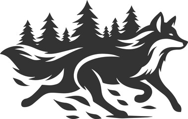 A fox running swiftly through the forest vector animal silhouette