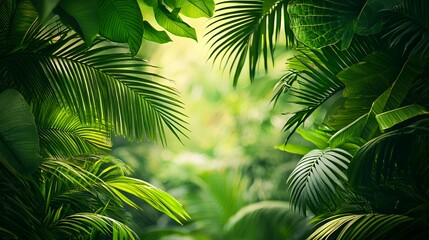 Obraz premium Lush Green Tropical Leaves Background