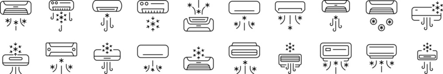 Cooling Air Conditioner Thin Line Icon Set. Outline Signs for Graphic and Web Design, Apps, Adverts, Various Cards
