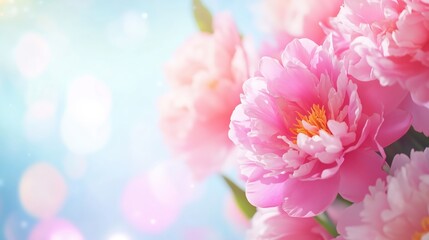 Obraz premium Colorful pink peonies bloom gracefully in a vibrant garden during springtime, showcasing nature's beauty and delicate petals
