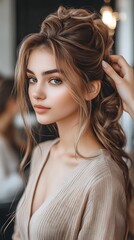 Fototapeta premium Elegant Hair Styling in Salon