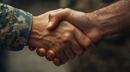 A veteran exchanges a handshake with a supporter at the courthouse during a community recognition event