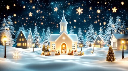 Obraz premium Christmas Eve in a Snowy Village