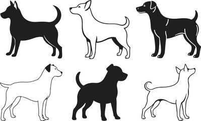 Standing black dog icon set sticker silhouette vector art