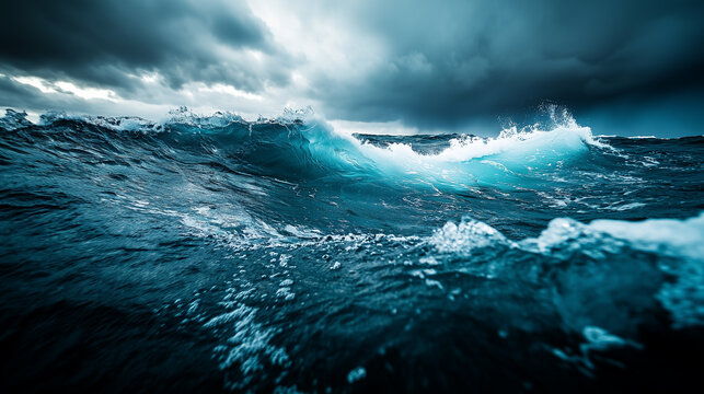 Storm over the sea with big waves and foam. 
