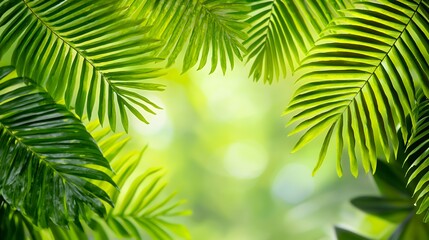 Lush Green Tropical Leaves Frame Bright Summer Background