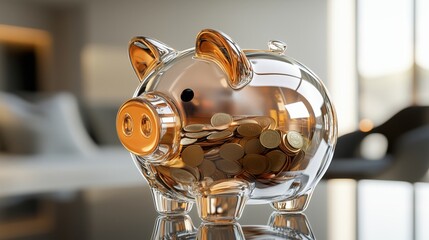Transparent piggy bank showing the coins inside, emphasizing financial transparency