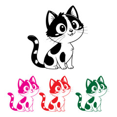 A set of funny cartoon cats in a cute and playful illustration