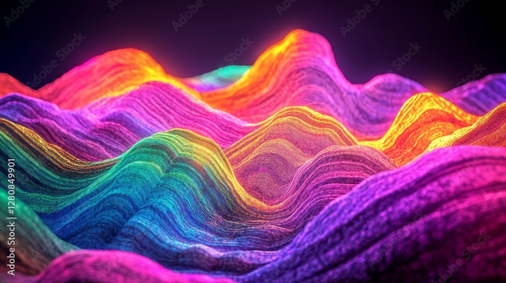 Poster a vivid display of colorful waves moving harmoniously in a high-resolution abstract image