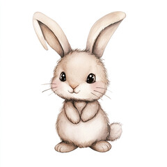 Fototapeta premium Fluffy Bunny Watercolor Art - Minimalist Isolated Design of a Cute Pet Rabbit Perfect for Animal Lovers Kids' Rooms and Nature-Inspired Decor Capturing the Essence of Softness and Joy