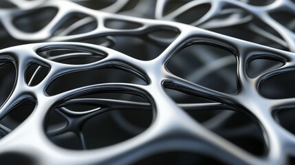 A futuristic, chaotic abstract metal pattern in high-contrast black and white. 