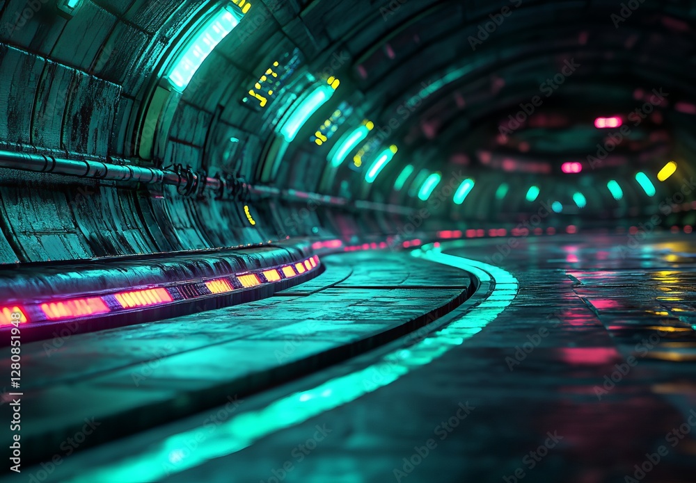 Poster a futuristic digital cyberspace features waves of green and blue particles flowing with connected li