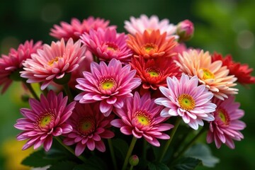 Obraz premium Chrysanthemum flower arrangement in a garden planter, chrysanthemums, landscape photography, garden decor