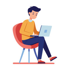 a boy is using his laptop vector
