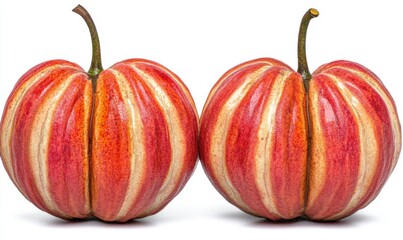Two vibrant striped pumpkins with rich colors, set against a clean white background, ideal for fall decor