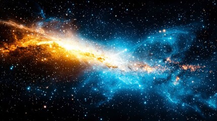 Fototapeta premium Cosmic Nebula in Blue and Gold Hues.