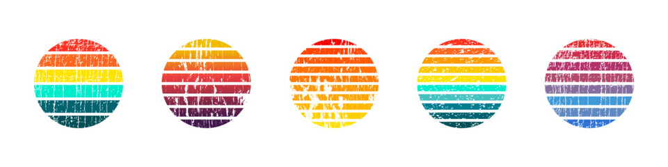 Retro sunset collection.   Vintage sunset. Sun 80s in retro style. Vintage sunset collection in 70s 80s style.