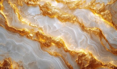 Abstract Golden Marble Pattern with Cell Texture and Shine, Radiant Golden and White Marble Abstract, Luminous Marble Texture Background, Luxurious Golden Marble Design for Artistic and Decorative