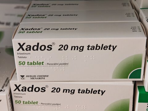Prague,Czech Republic-January 8 2025: Xados contains BILASTINE, an antihistamine medication used to relieve allergies, including hay fever, itching, and skin reactions.

