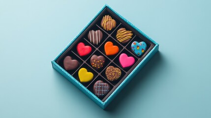 Assorted Heart Shaped Chocolates in a Teal Box