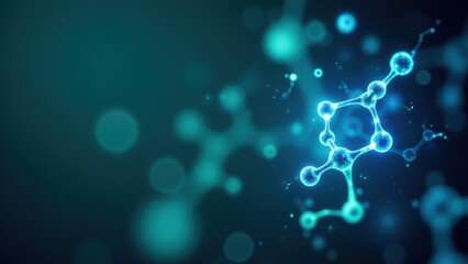A digital illustration of Semaglutide's molecular structure with blue glowing highlights.