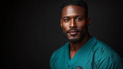 Obraz premium Attractive black nurse in front of a dark background