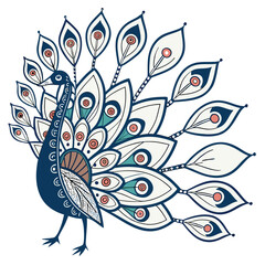 Obraz premium Stylized Peacock Illustration: Elegant Bird with Ornamental Feathers, Decorative Design, Vector Graphic, Nature Art