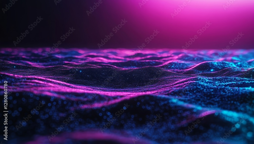 Poster big data visualization and musical stream of sounds create an abstract background with interweaving 