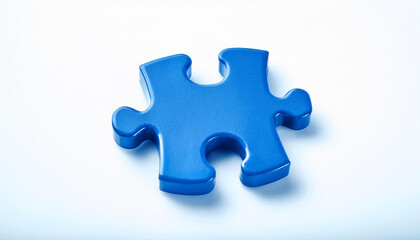 Obraz premium Blue puzzle piece isolated on a white background. Minimalist design.