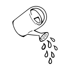 Garden watering can. Vector black and white illustration for children's coloring book, sticker, poster, print