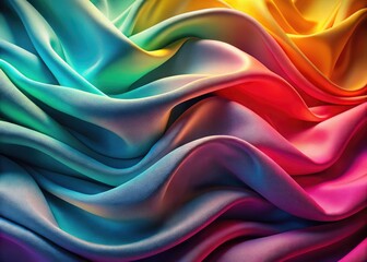 Obraz premium Minimalist photography showcases a vibrant, colorful fabric texture with smooth wave patterns and gradient shading.