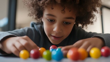 Fototapeta premium Autism research professional observing a child鈥檚 response to social games. Featuring play therapy and autism research