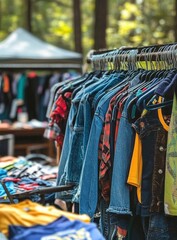 Assorted Colorful Clothes Hanging On Rack in Fashion Outdoor Marketplace Event