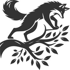 A fox balancing on a tree branch animal vector silhouette