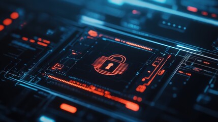 Cybersecurity Lock on Digital Screen