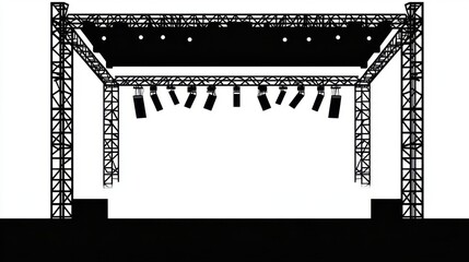 Black And White Rendering of Truss Stage Structure with Lighting Equipment