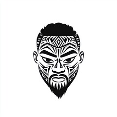 Obraz premium Black Tattooed Face of a Man Portrait Vector Art Isolated on White Background