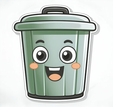 recommend clip art: Happy Green Trash Can Cartoon Character. on white background